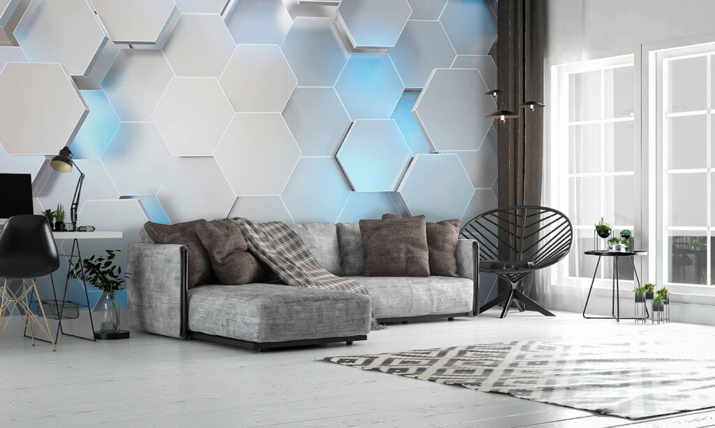 Hellblaue Sechsecke mit Tiefe in einem Interieur