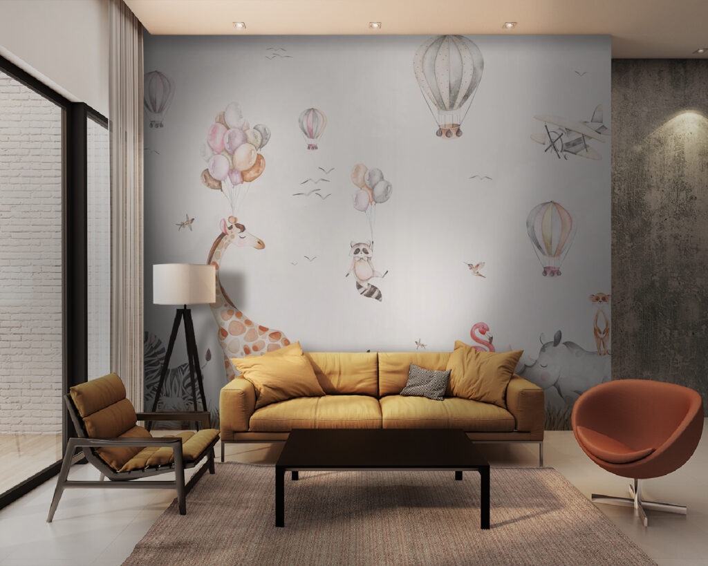 Tiere unterm Ballonhimmel in einem Interieur