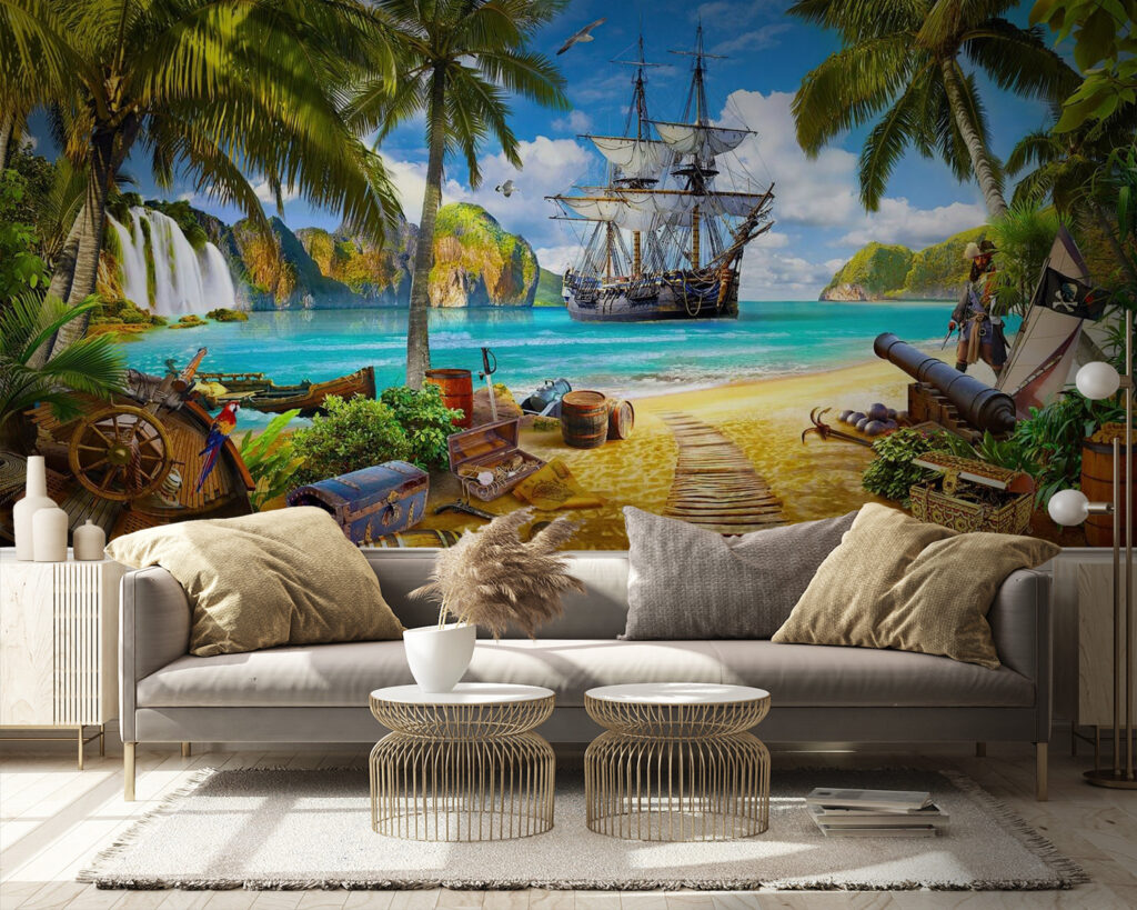 Segelschiff in der Piratenbucht in einem Interieur