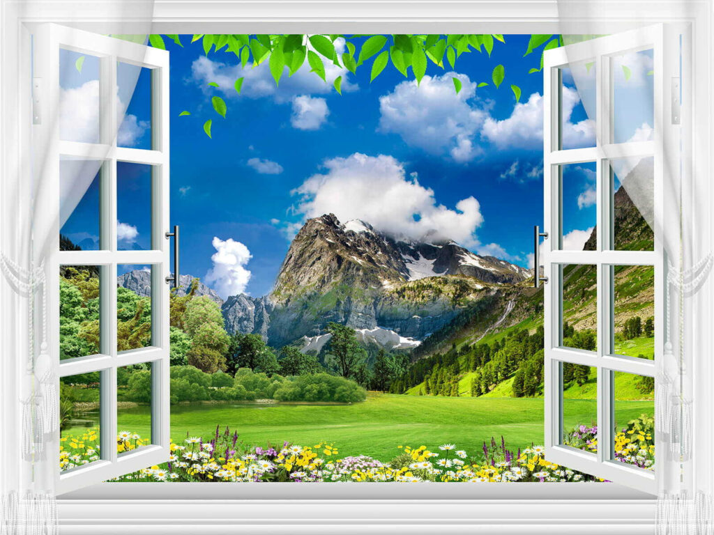 Fensterblick aufs Gebirge — ganzes Design