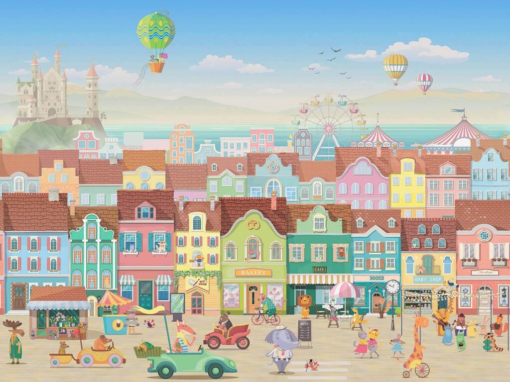Comicstadt mit Riesenrad — ganzes Design
