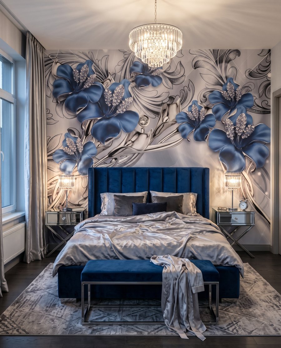 Blaue Orchideen mit Silberranken — Interieur 2