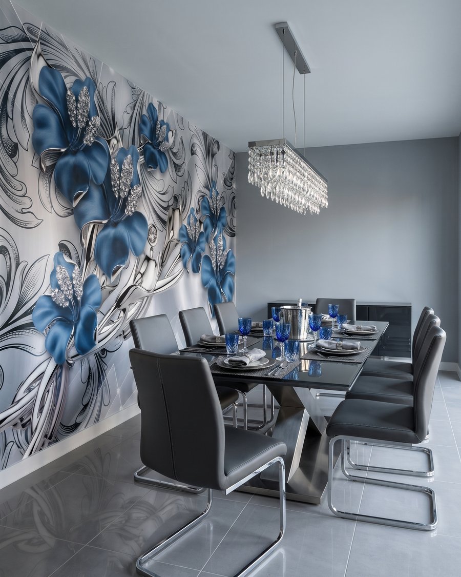 Blaue Orchideen mit Silberranken — Interieur 4