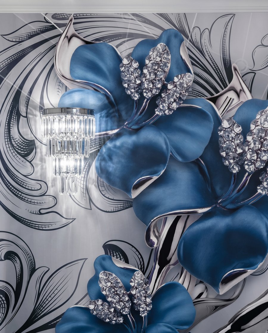 Blaue Orchideen mit Silberranken — Detail