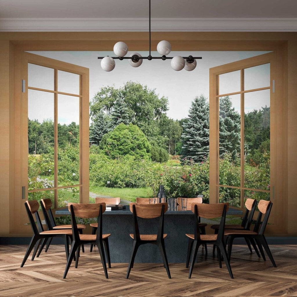 Fenster zum Sommergarten in einem Interieur
