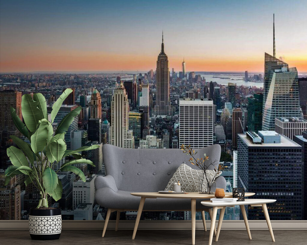 New York im Abendrot in einem Interieur