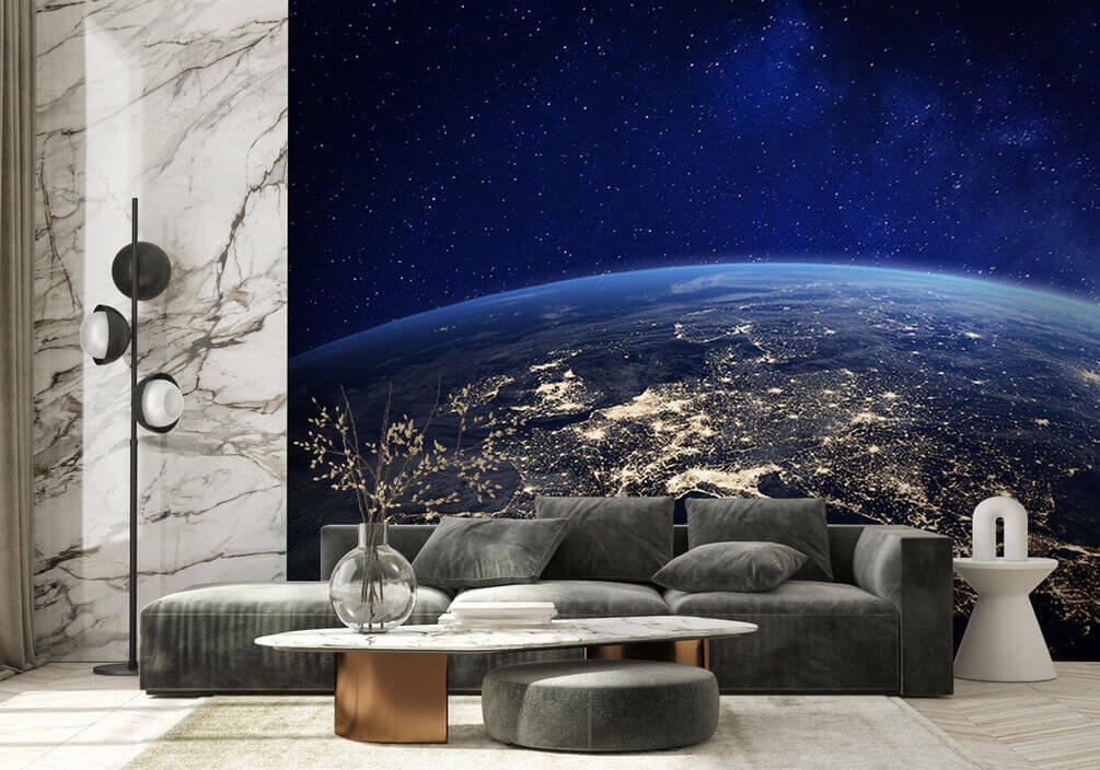 Europa bei Nacht in einem Interieur