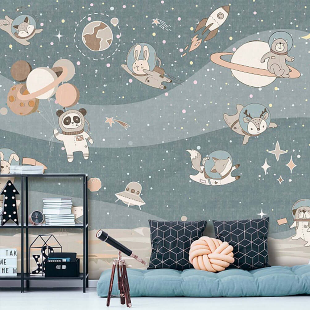 Tierische Weltraumreise in einem Interieur