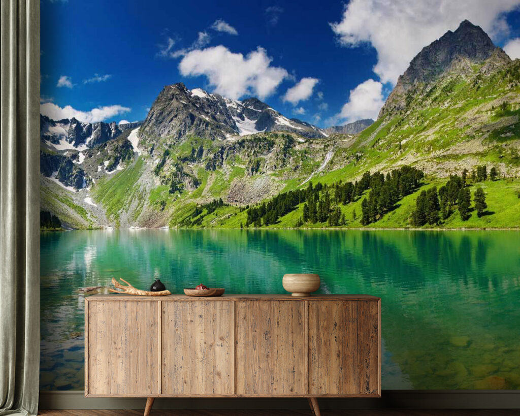 Bergspiegelung in Türkis in einem Interieur