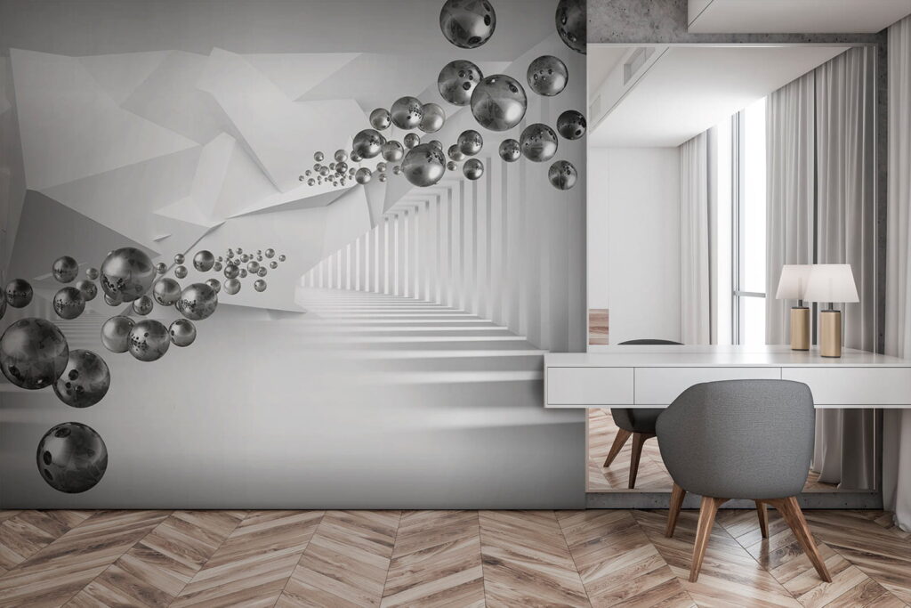 Kugeln in weißer Tiefe in einem Interieur