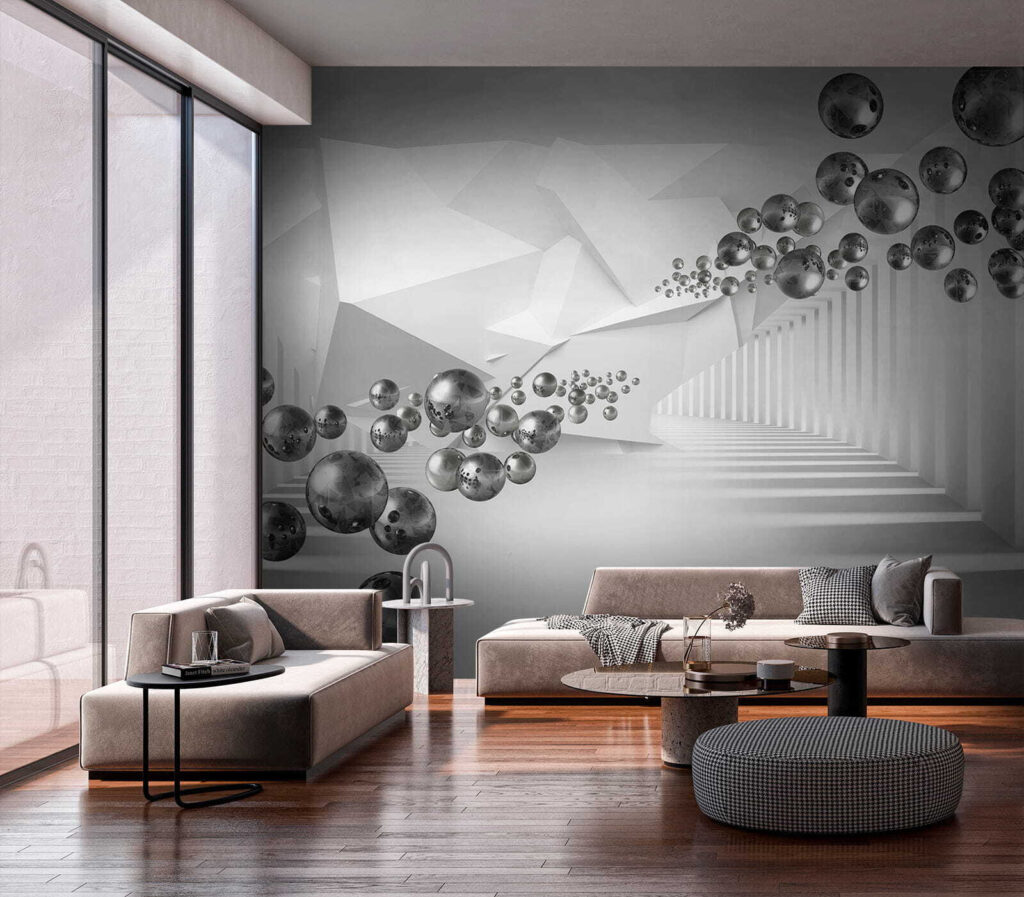 Kugeln in weißer Tiefe in einem Interieur