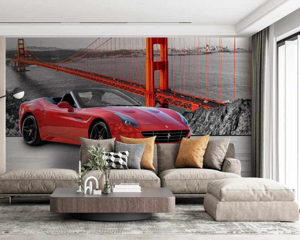 Sportwagen vor der Brücke in einem Interieur