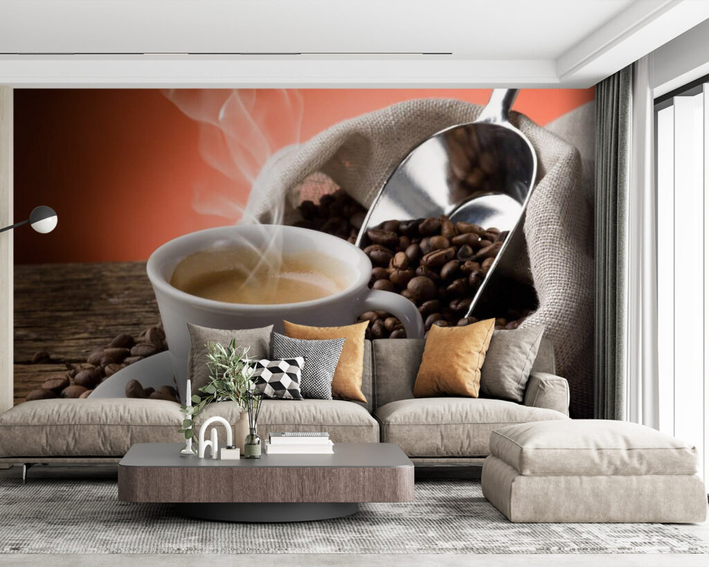 Dampfender Kaffee mit Bohnen — Interieur 1
