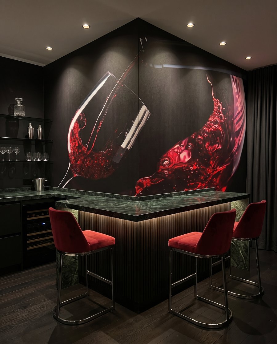 Rotwein in Bewegung in einem Interieur