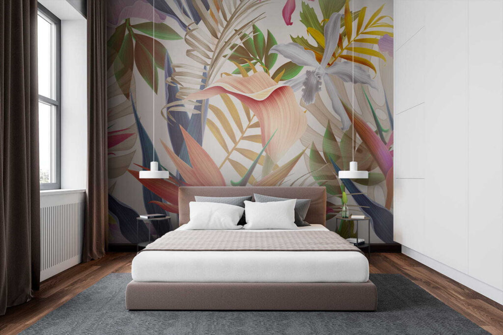 Tropenblüten zwischen spitzen Blättern — Interieur 2