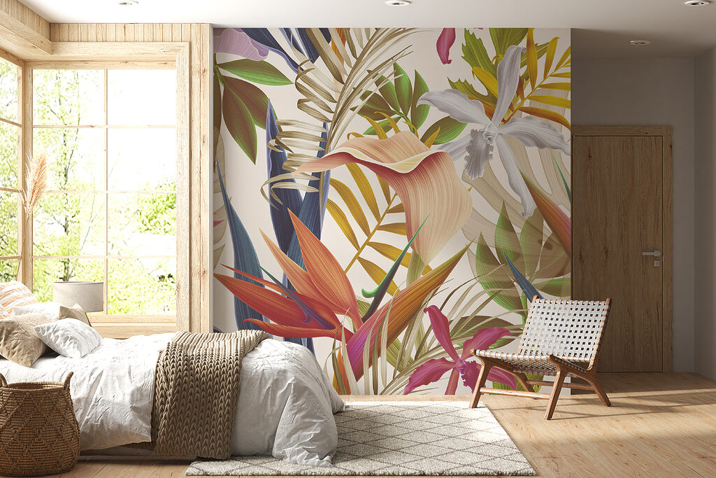 Tropenblüten zwischen spitzen Blättern — Interieur 11