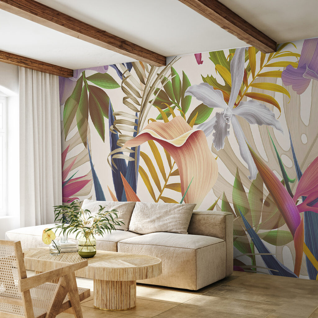 Tropenblüten zwischen spitzen Blättern — Interieur 12
