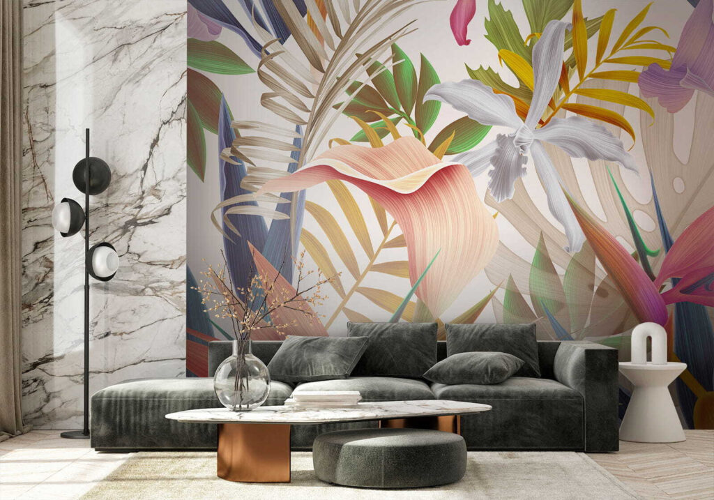 Tropenblüten zwischen spitzen Blättern — Interieur 9