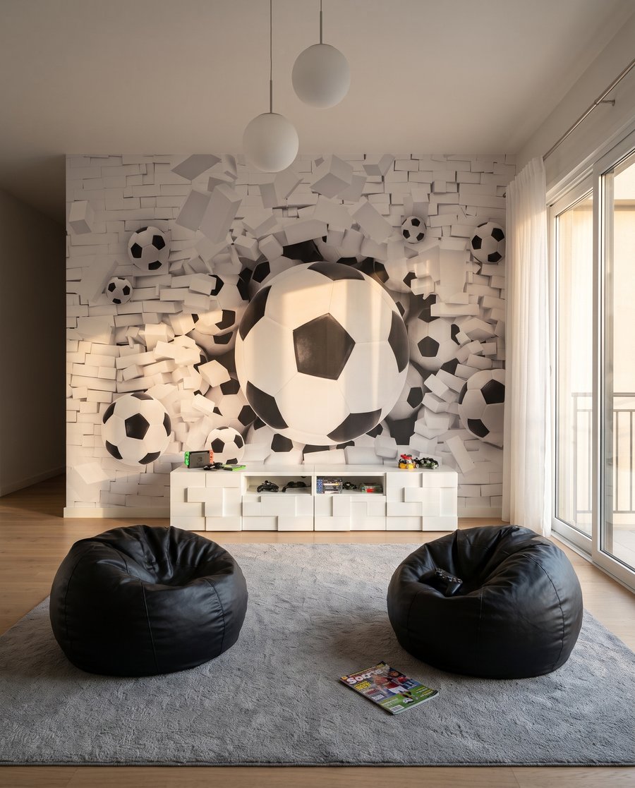 Fußbälle durchbrechen die Mauer — Interieur 1