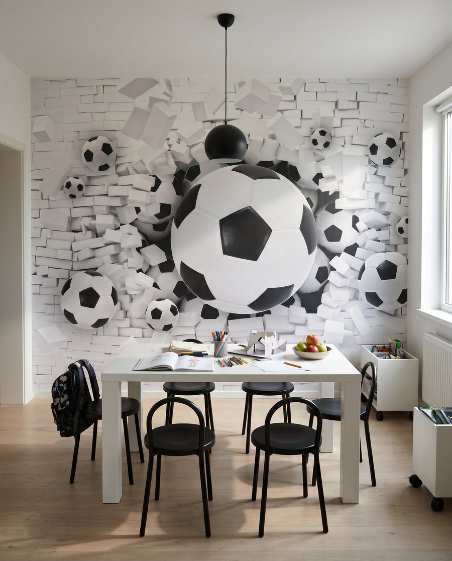 Fußbälle durchbrechen die Mauer — Interieur 2