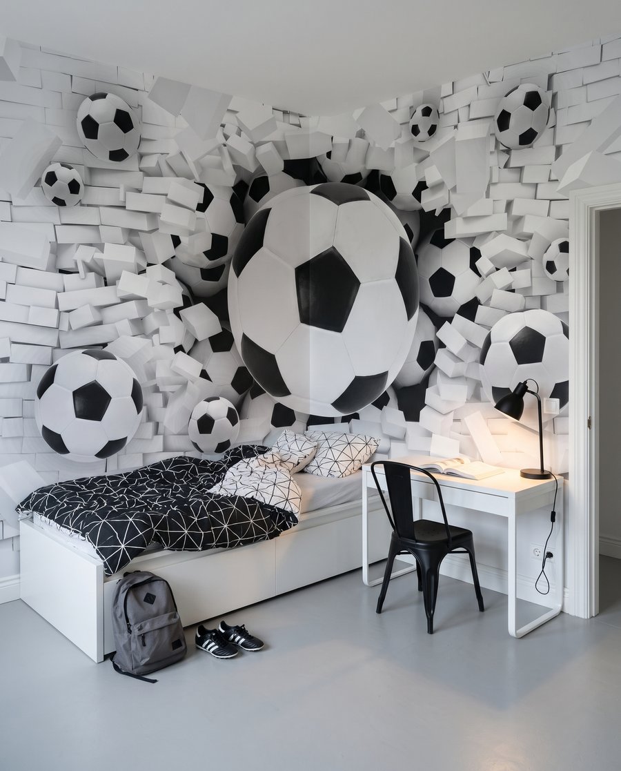 Fußbälle durchbrechen die Mauer — Interieur 3