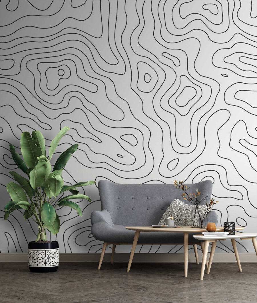 Wellige Höhenlinien auf Weiß in einem Interieur