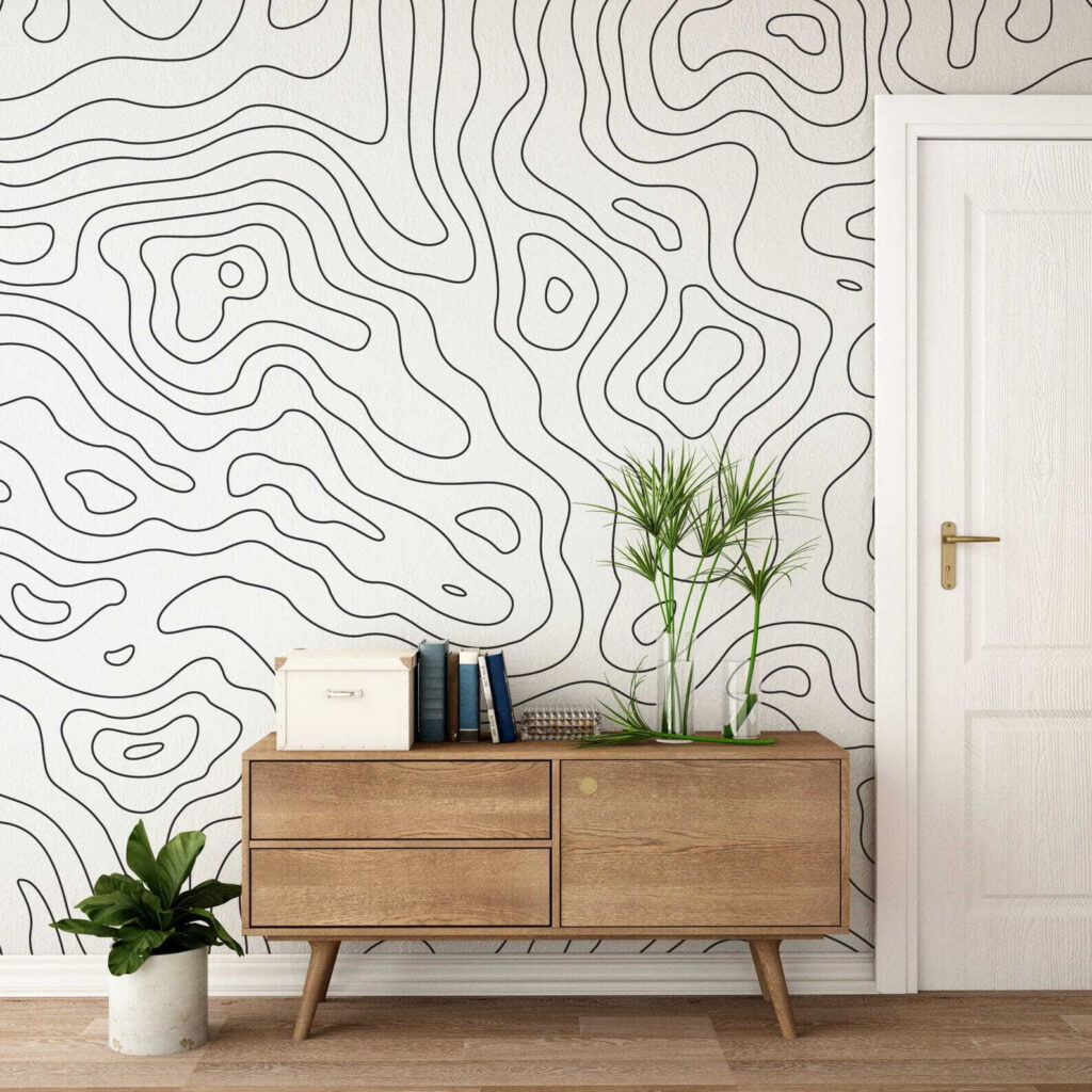 Wellige Höhenlinien auf Weiß in einem Interieur