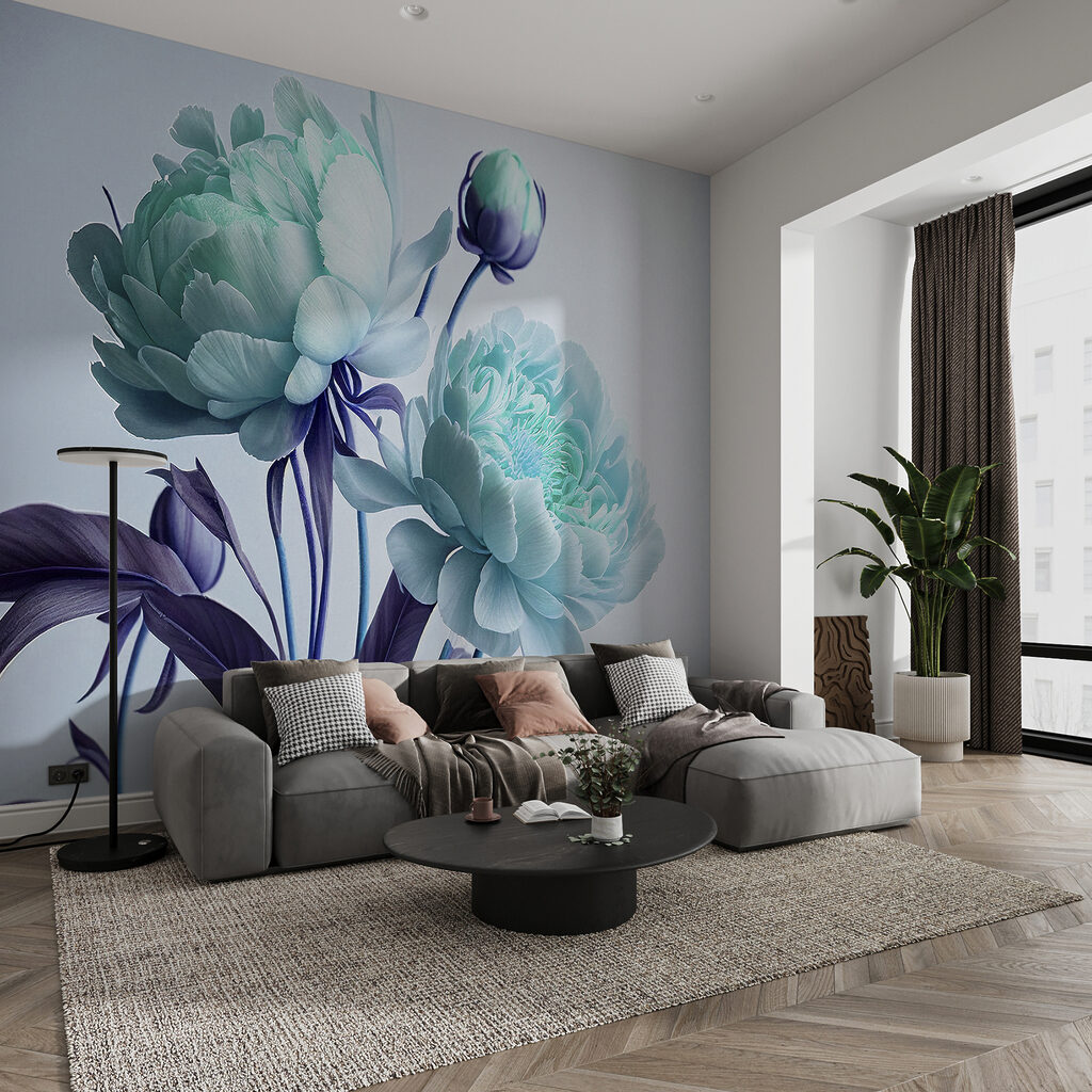 Blüten mit langen Blättern in einem Interieur