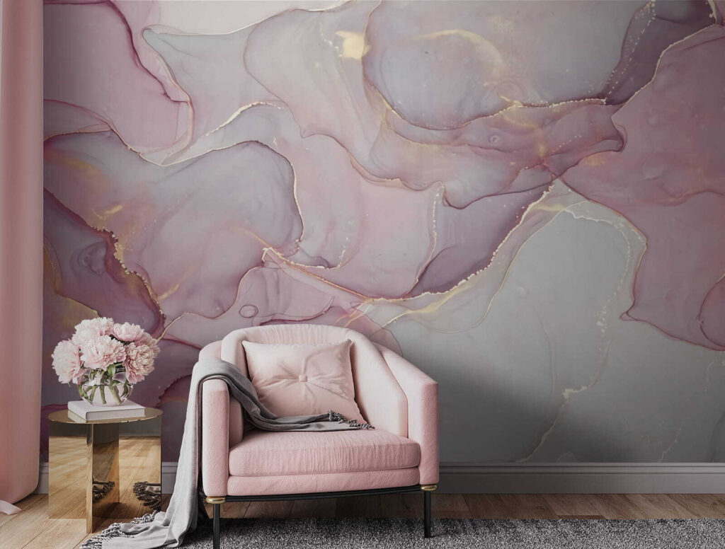 Rosa Flächen, goldene Adern in einem Interieur