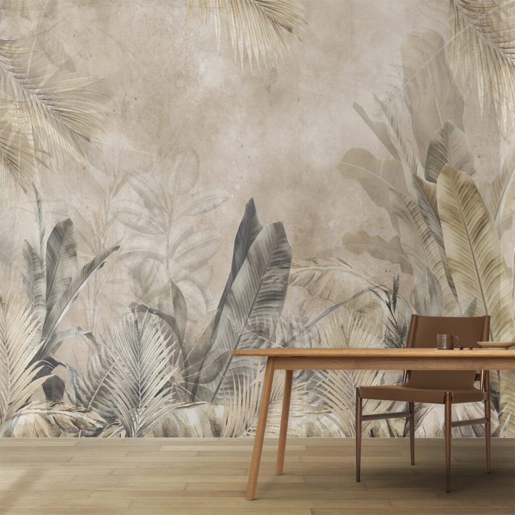 Palmen in zartem Kohlegrau in einem Interieur