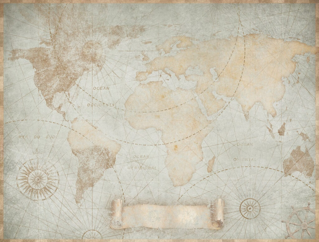 Welt als alte Seekarte — ganzes Design