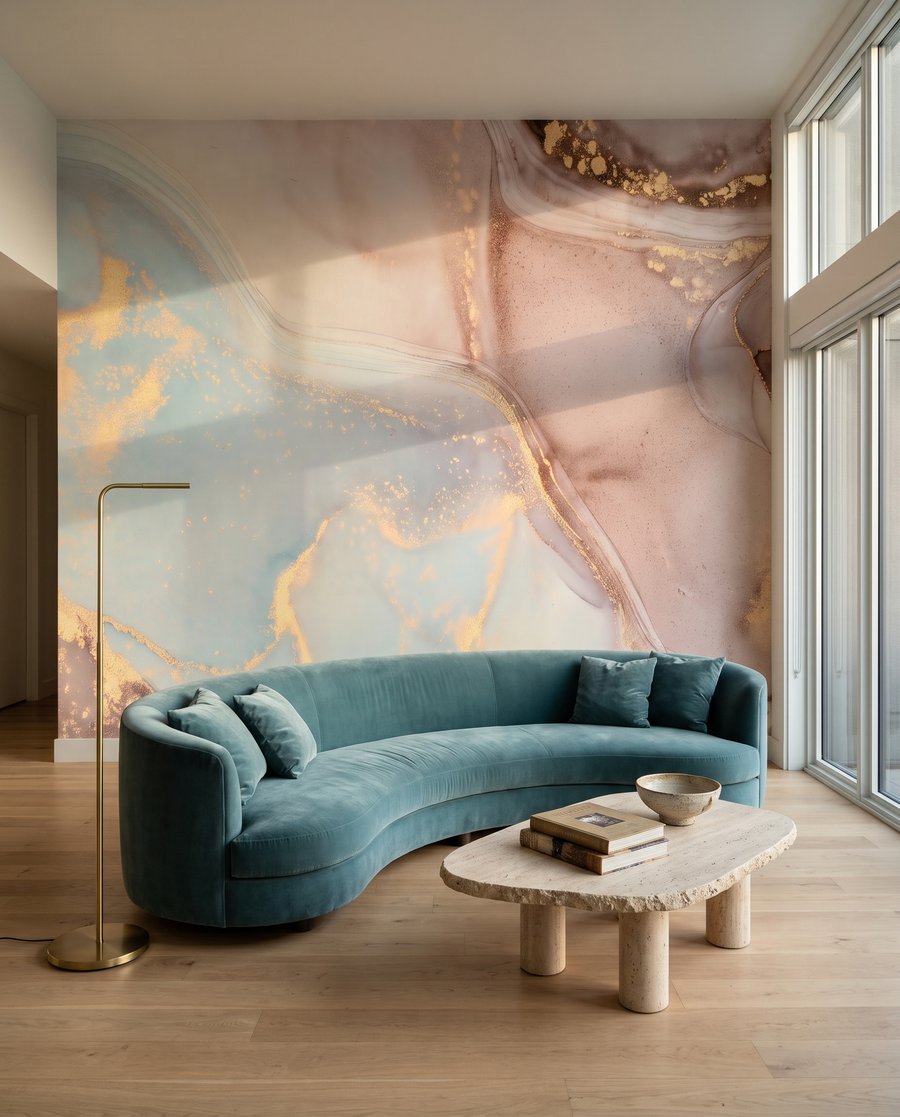 Farbflächen in warmen Pastelltönen in einem Interieur