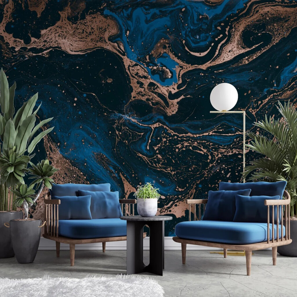 Wirbelnde Muster in Tiefblau — Interieur 1