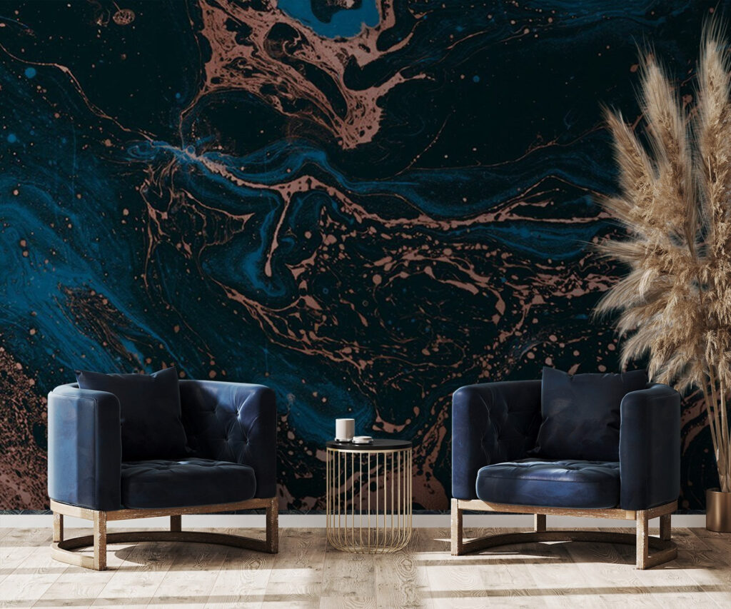 Wirbelnde Muster in Tiefblau — Interieur 3