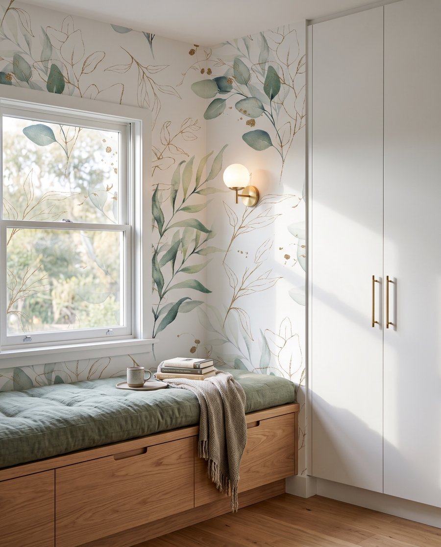 Blütenzweige in zartem Aquarell in einem Interieur