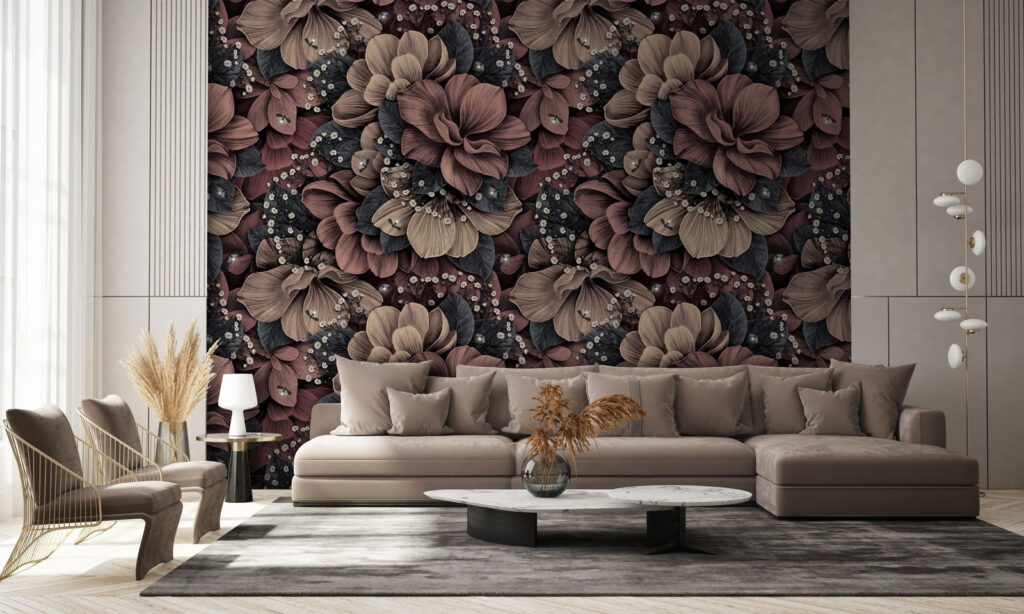Rotbraune Blüten im Dunkeln in einem Interieur