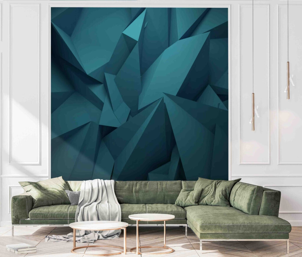 Türkisfarbene Facetten mit Schatten in einem Interieur
