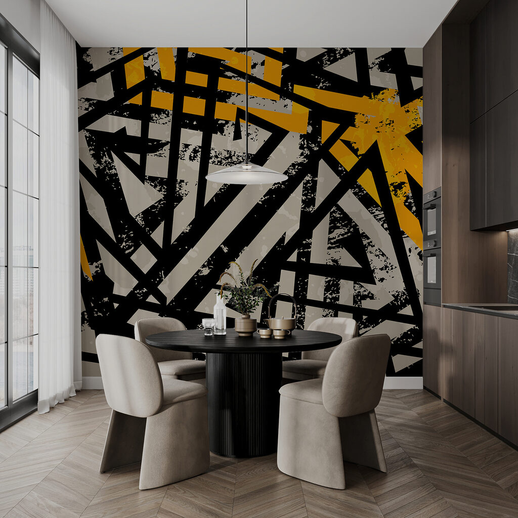 Schwarze Kreuzlinien mit Gelb — Interieur 4