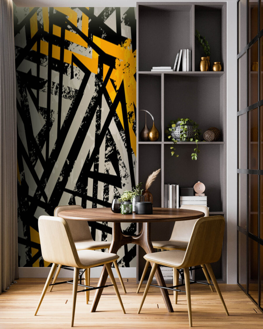 Schwarze Kreuzlinien mit Gelb — Interieur 3