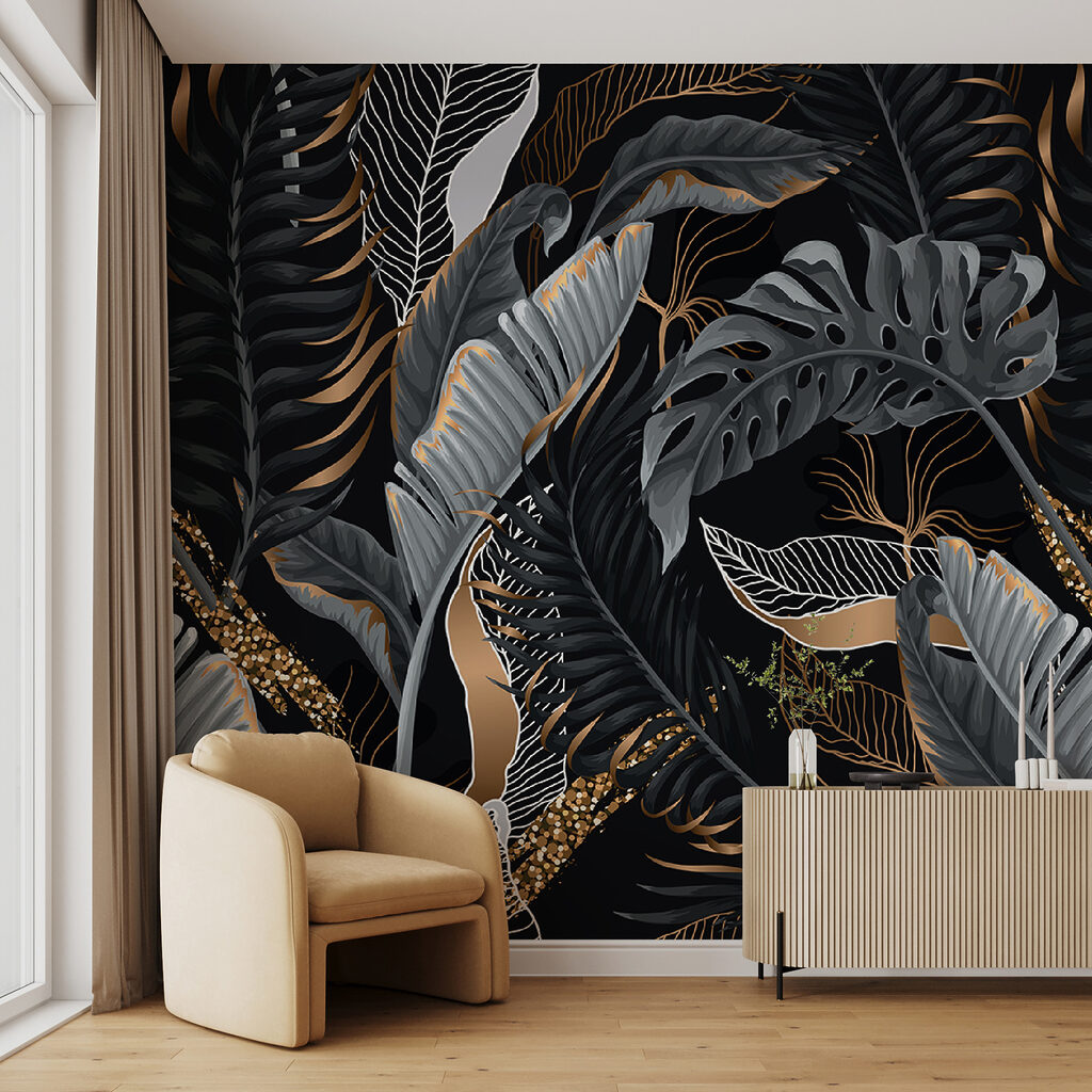 Dunkle Blätter mit Adern in einem Interieur