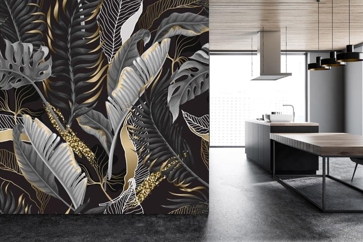 Dunkle Blätter mit Adern in einem Interieur