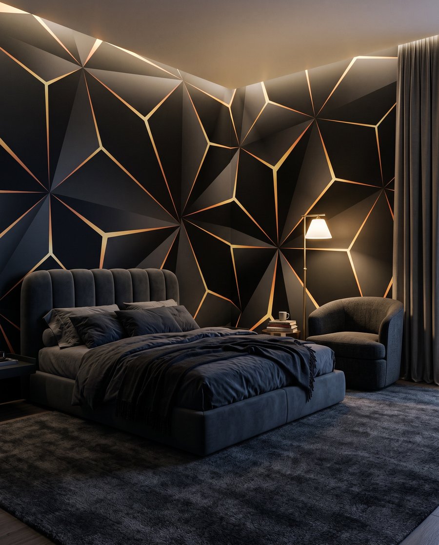 Goldene Trennlinien im Dunkeln in einem Interieur
