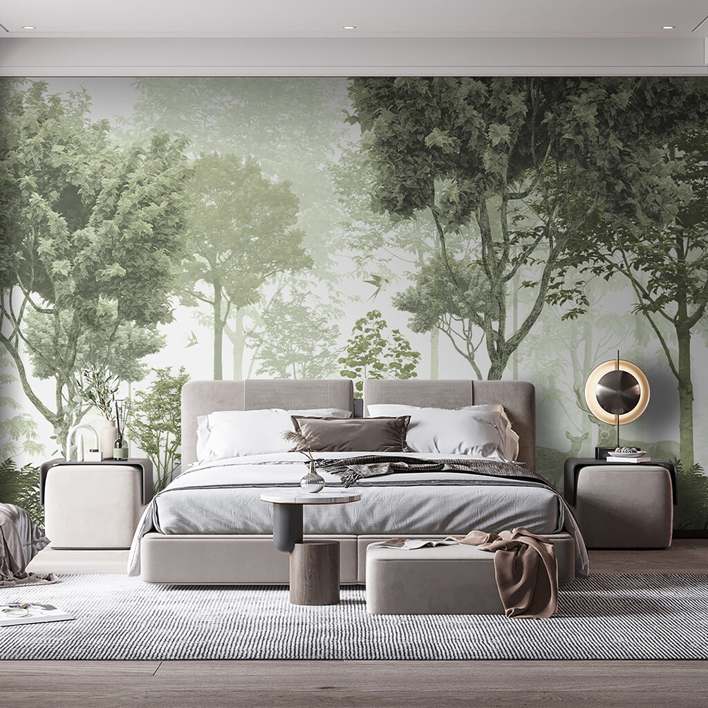 Hirsche im blassen Wald in einem Interieur