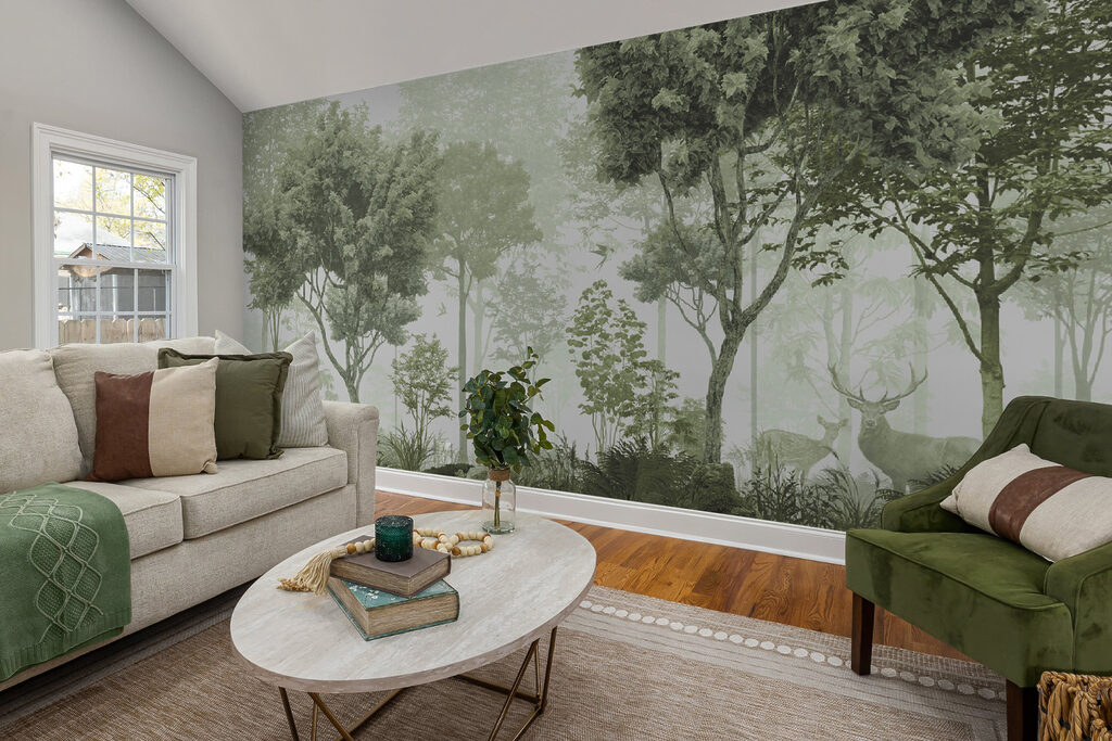 Hirsche im blassen Wald in einem Interieur