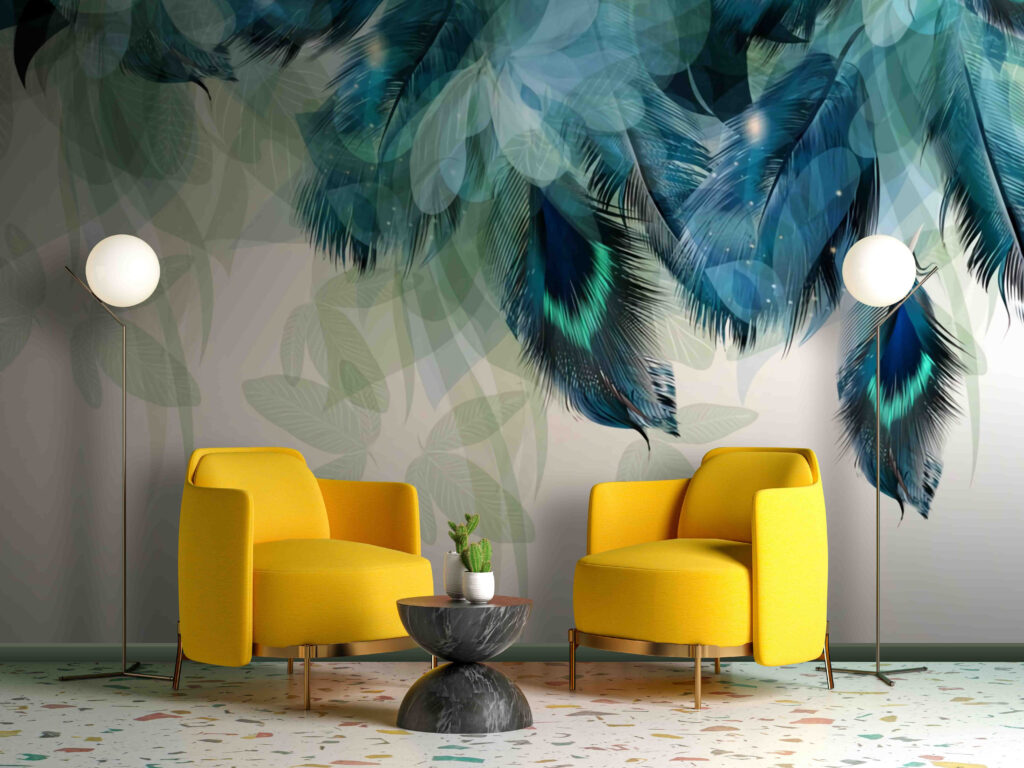 Bordüre aus Pfauenfedern in einem Interieur