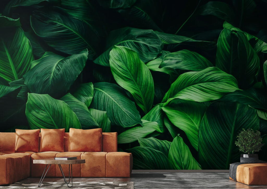 Blätter im tiefen Schatten in einem Interieur
