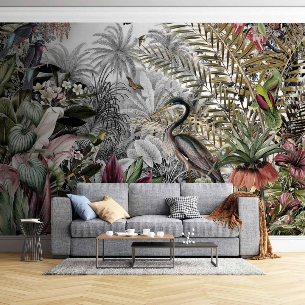 Reiher im dichten Laub in einem Interieur