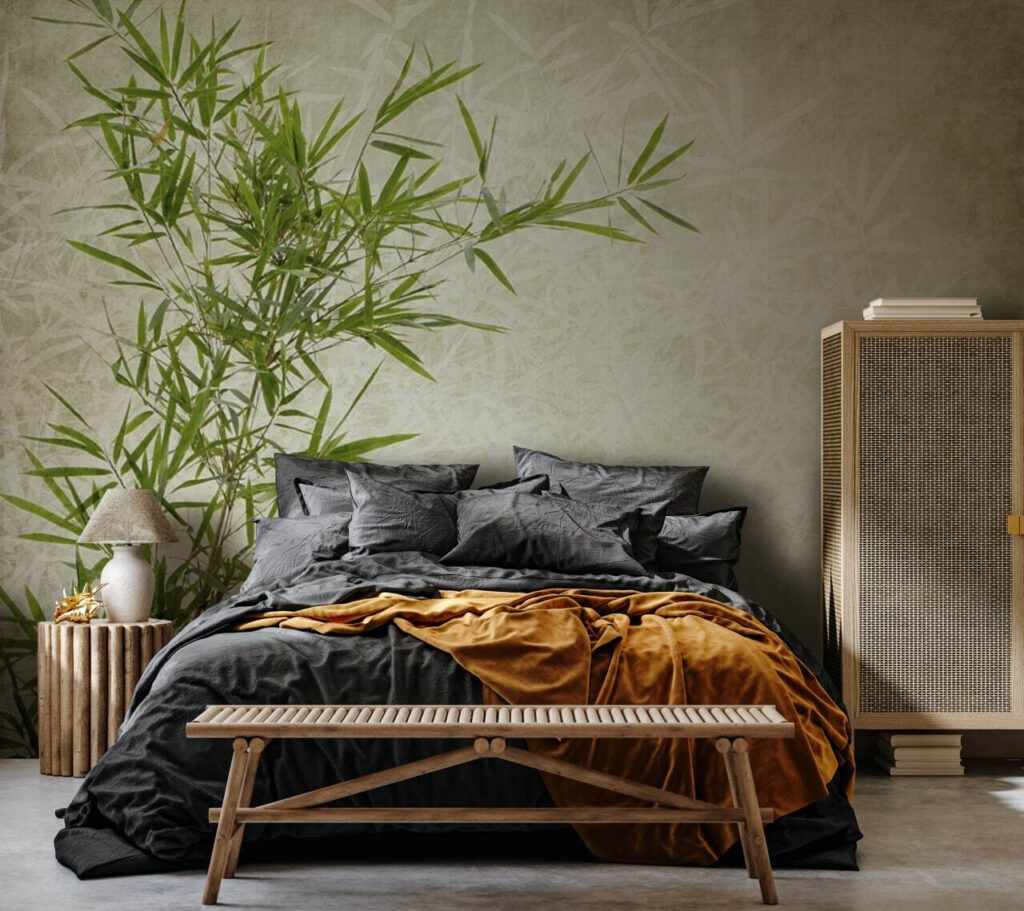 Bambus in zartem Grün in einem Interieur