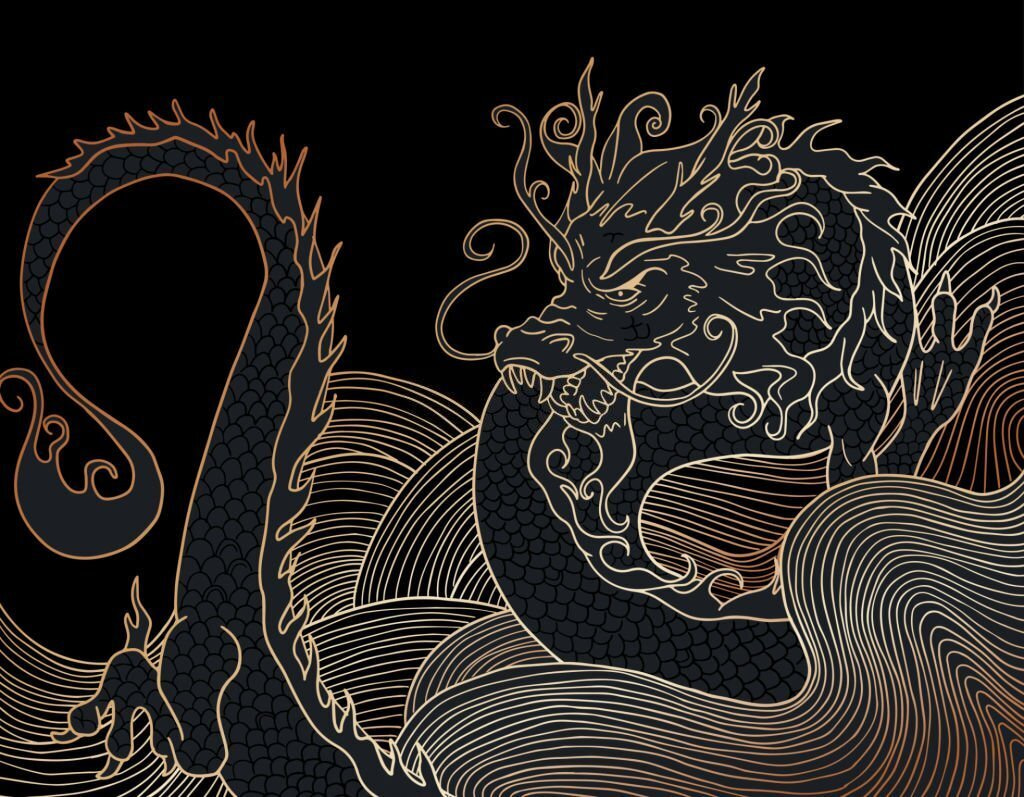 Mystischer Drache im Dunkeln — ganzes Design