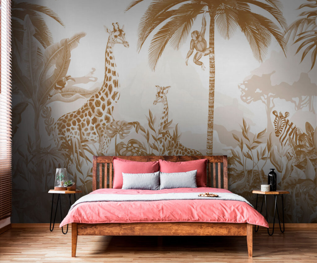 Giraffen in Goldgrün in einem Interieur